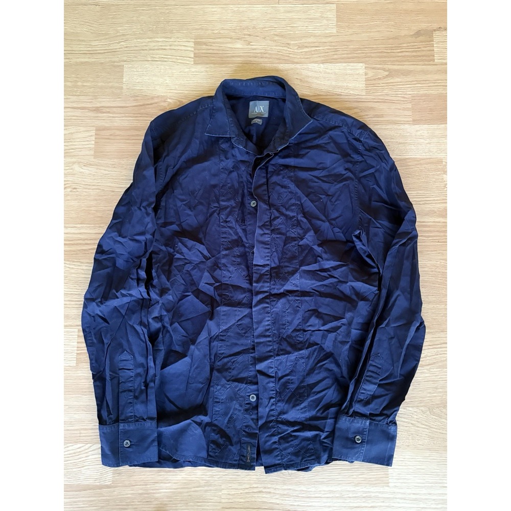 Armani Exchange Mens Blue Long Sleeve Fitted Button-Up Shirt Size Small